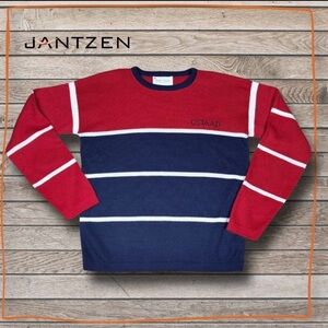 Vintage 80s Jantzen Color Block Knit Sweater Retro Sport Crewneck